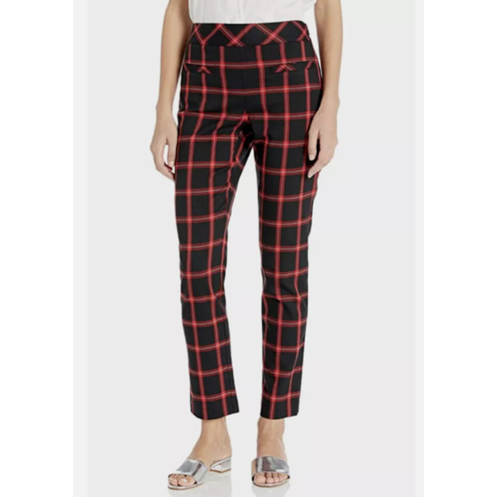 TRINA TURK Women’s Plaid Montebello Dress Ankle Pants Black & Red 6 Medium Prepp - Picture 4 of 11